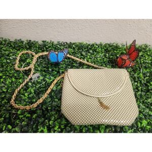 Vintage Cream Gold Metal Mesh Chainmail Crossbody Evening Bag